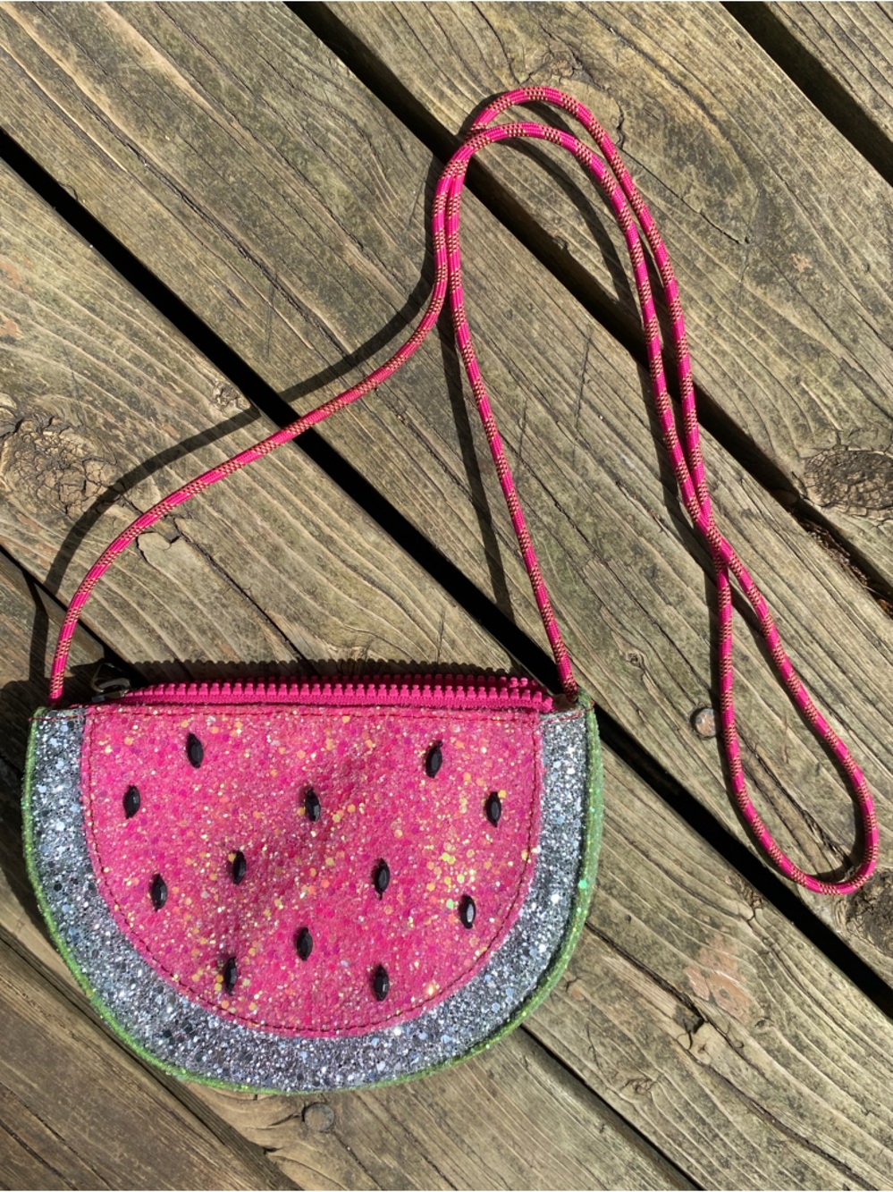 Vintage J. Crew Pink Glitter Watermelon Crossbody Bag Girlhoodcore Sparkly - Picture 2 of 7